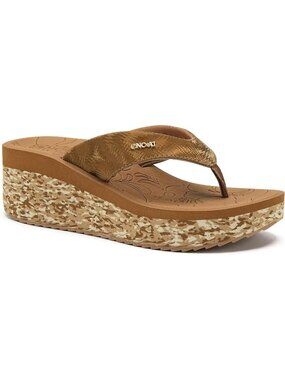 Women's Brown Platform Sandals Dressy Chunky Wedge Flip Flops Casual